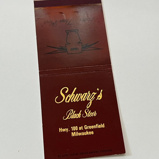 Schwarz's Black Steer Milwaukee WI Vintage Matchbook Cover TB6-MB1-14