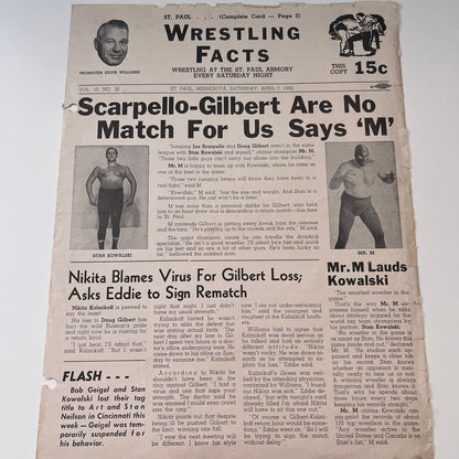 Kowalski Mr. M Gilbert Scarpello Apr 7 1962 Wrestling Facts Program & Card V1-3