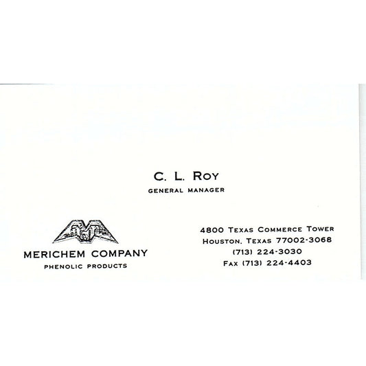 C.L. Roy Merichem Company Houston Vintage Business Card SC9-B1