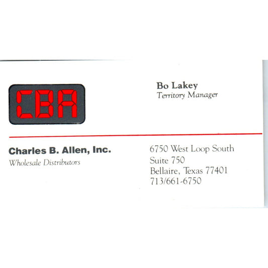 Charles B. Allen CBA Bo Lakey Bellaire TX Vintage Business Card SD8-B5