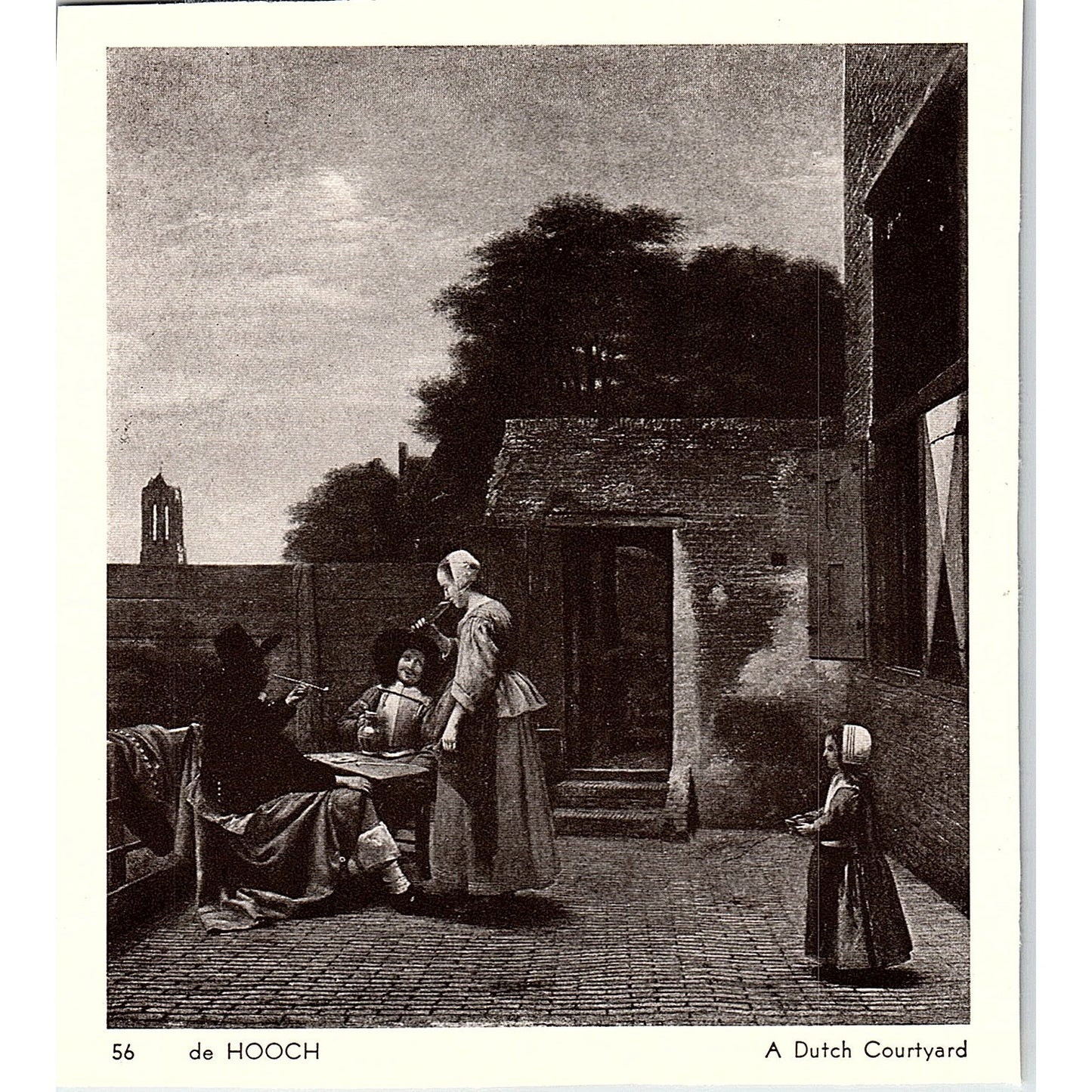 A Dutch Courtyard - de Hooch Lithograph Vintage Art Print 4.5x5 V5