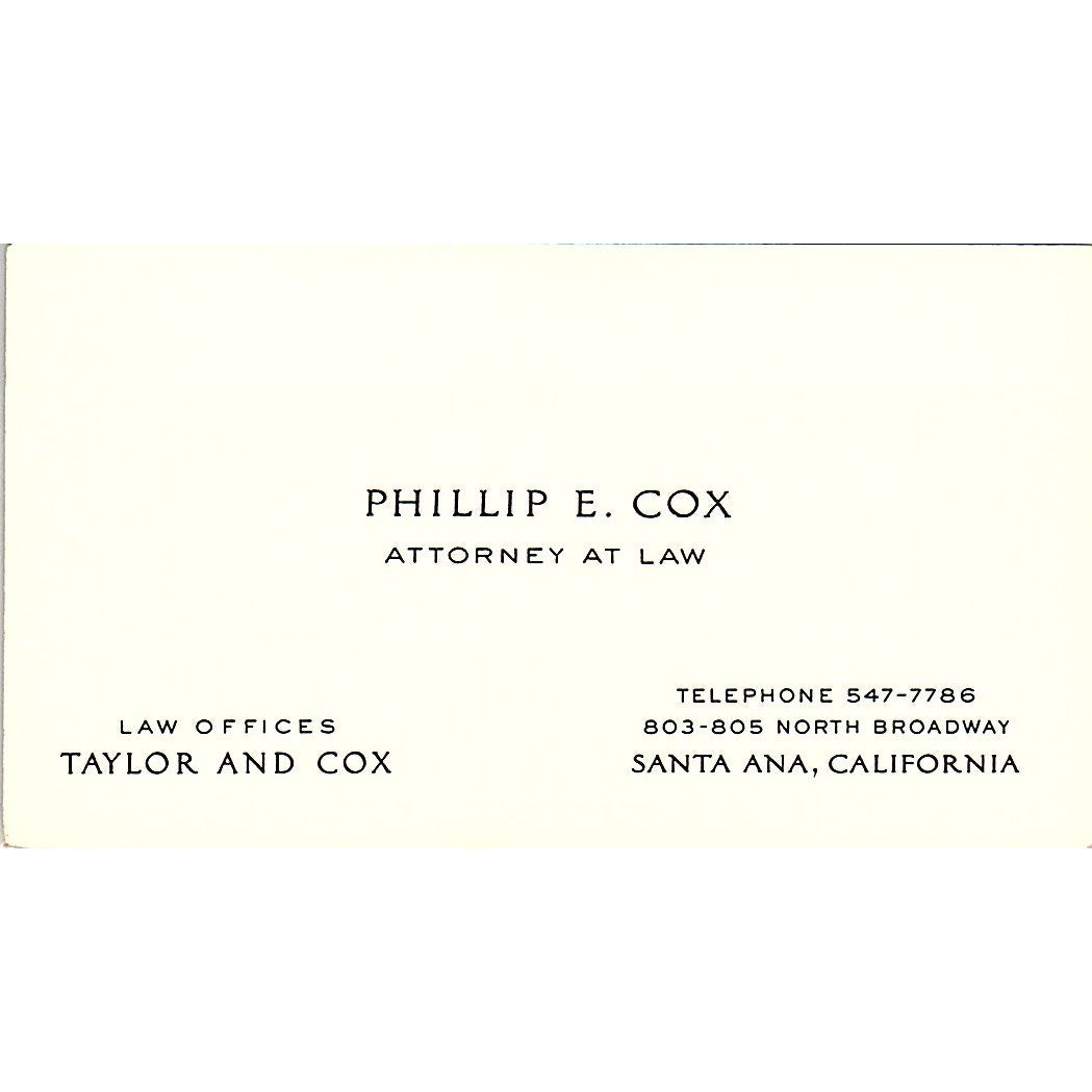 Phillip E Cox Attorney Santa Ana CA Vintage Business Card SE3-B12
