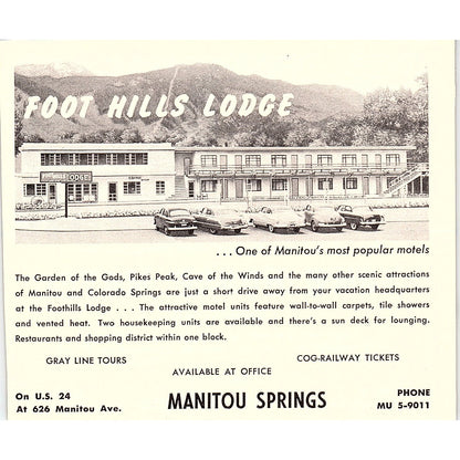 Foot Hill Lodge Manitou Springs CO 1958 Ad AG1-H5
