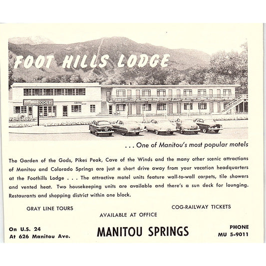 Foot Hill Lodge Manitou Springs CO 1958 Ad AG1-H5