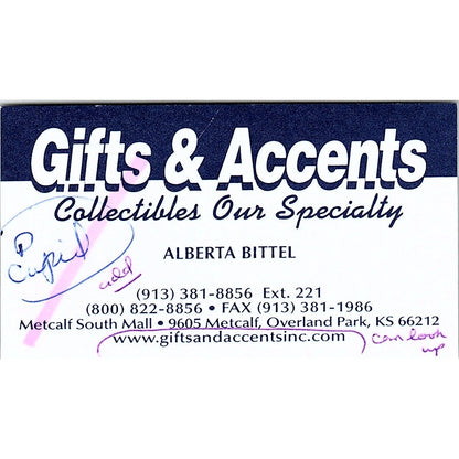 Gifts & Accents Collectibles Alberta Bittel Overland Park Business Card SC9-B9