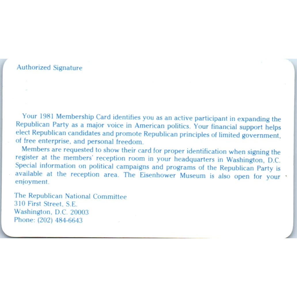 1981 Republican National Sustaining Member Card A.G. Pease AE2