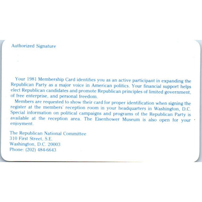 1981 Republican National Sustaining Member Card A.G. Pease AE2