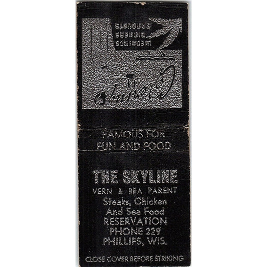 The Skyline Vern & Bea Parent Phillips WI Vintage Matchbook Cover SF3-Y2