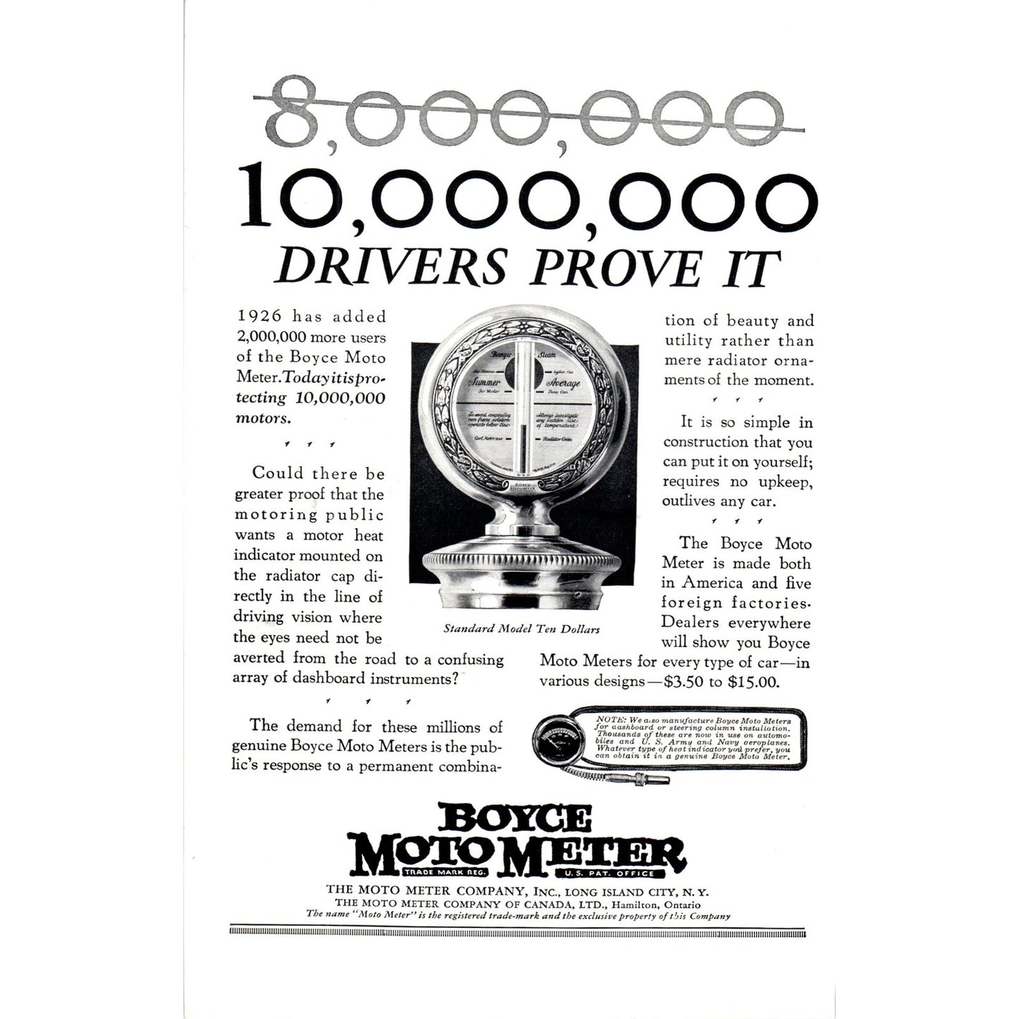 Boyce MotoMeter - Automobile Odometer - Vintage Magazine Ad D18