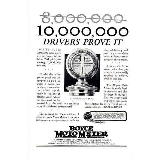 Boyce MotoMeter - Automobile Odometer - Vintage Magazine Ad D18