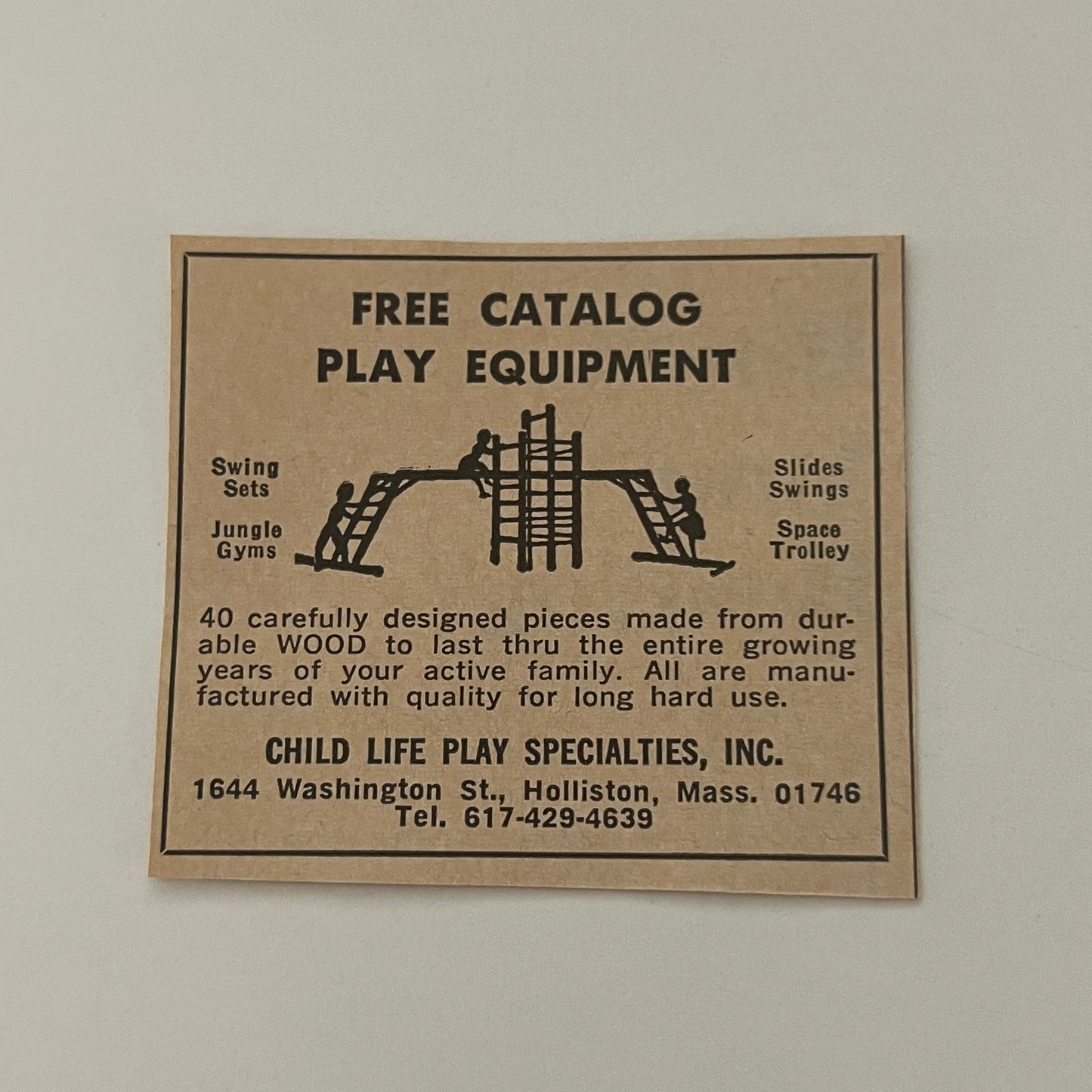 Child Life Play Specialties, Inc. Holliston MA 1971 Magazine Ad SAG4-S14