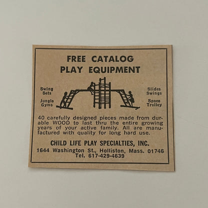 Child Life Play Specialties, Inc. Holliston MA 1971 Magazine Ad SAG4-S14