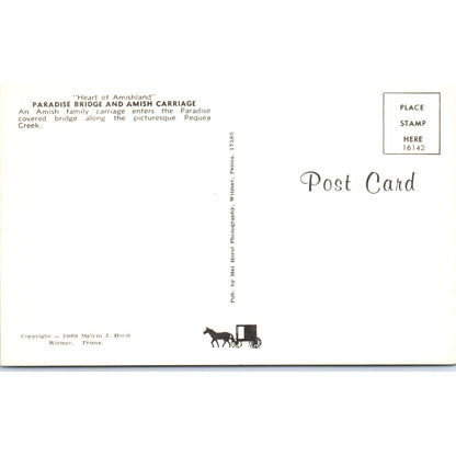 Paradise Bridge and Amish Carriage Pennsylvania Dutch Country Postcard PD8