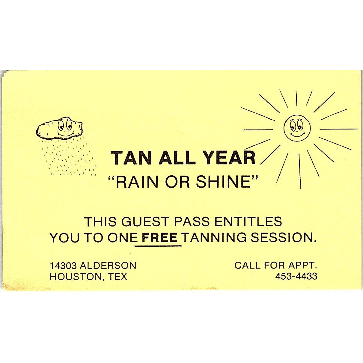 Tan All Year 14303 Alderson Houston TX Vintage Business Card TH2-B1