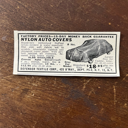 Nylon Auto Covers - Defender Textile Corp NY NY 1955 Ad AF9-S8