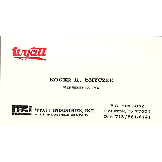 Wyatt Industries Roger K Smyczek Houston Texas Vintage Business Card SB4-B9