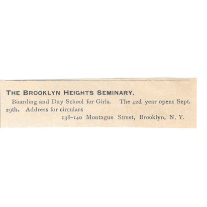 The Brooklyn Heights Seminary for Girls Montague St. NY 1892 Magazine Ad AB6-S6