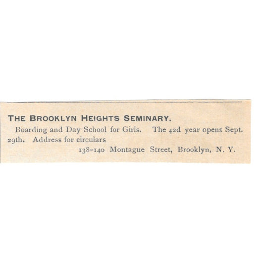 The Brooklyn Heights Seminary for Girls Montague St. NY 1892 Magazine Ad AK6-S6