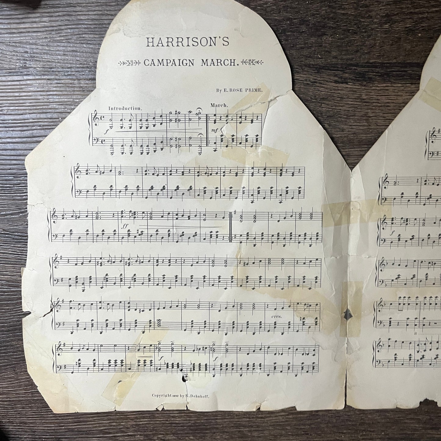 Original 1892 Harrison's Campaign March Die Cut Sheet Music E. Rose Prime V14-1