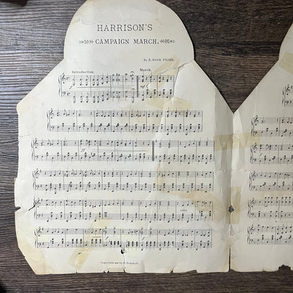 Original 1892 Harrison's Campaign March Die Cut Sheet Music E. Rose Prime V14-1