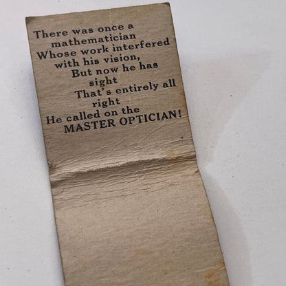 The Hartford Optical Co J.L. Schmidt Optician Vintage Matchbook Cover TB8-MB-12