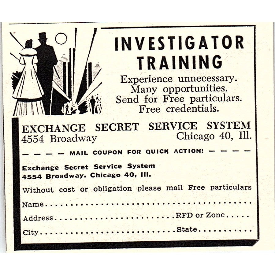 Investigator Training Exchange Secret Service System Chicago IL 1955 Ad AF9-M4