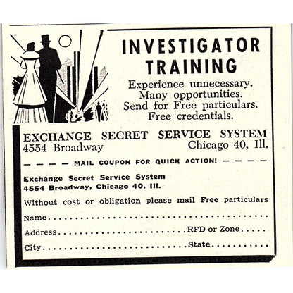 Investigator Training Exchange Secret Service System Chicago IL 1955 Ad AF9-M4