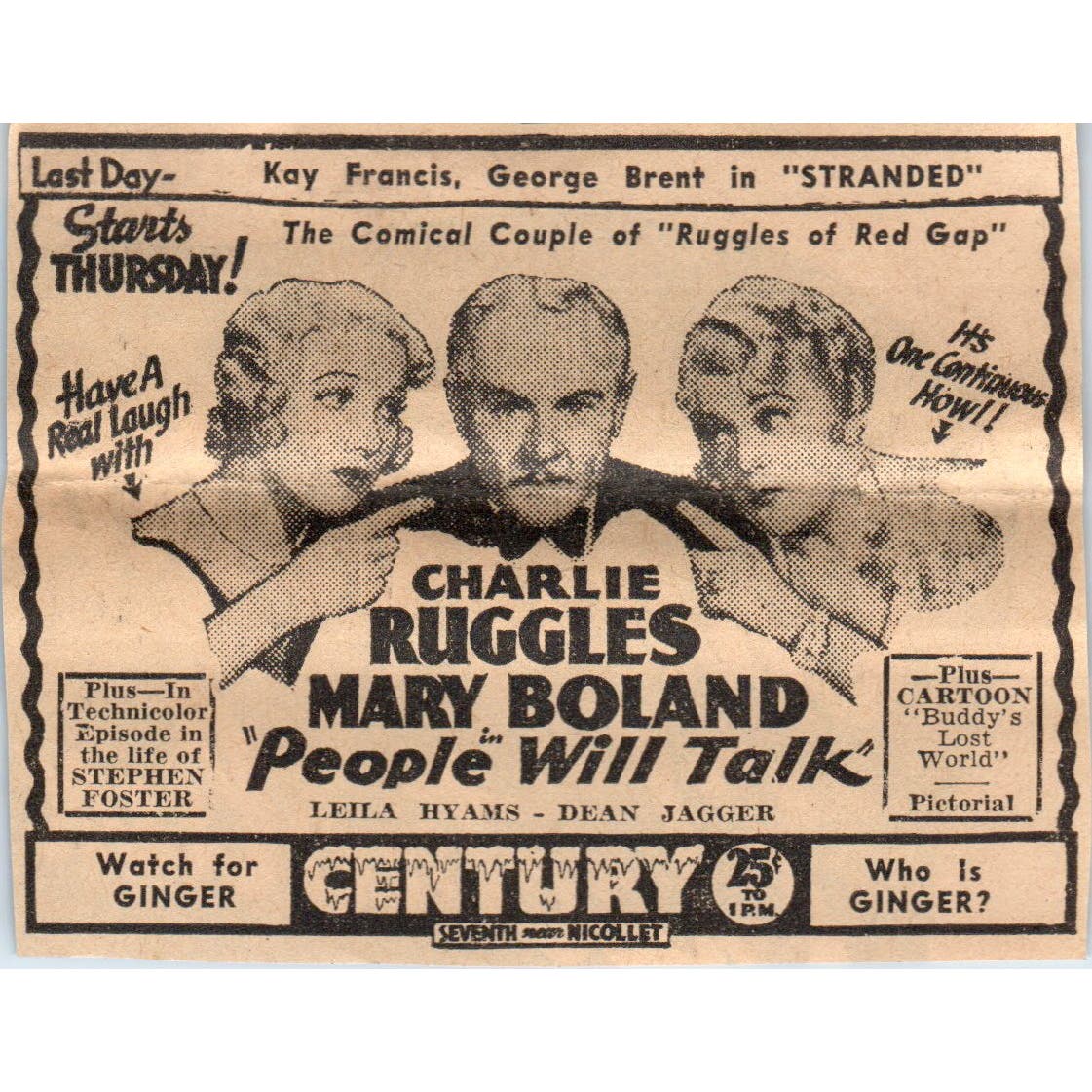 Century Theater People Will Talk Ruggles 1935 Minneapolis Journal Ad AE7-N2