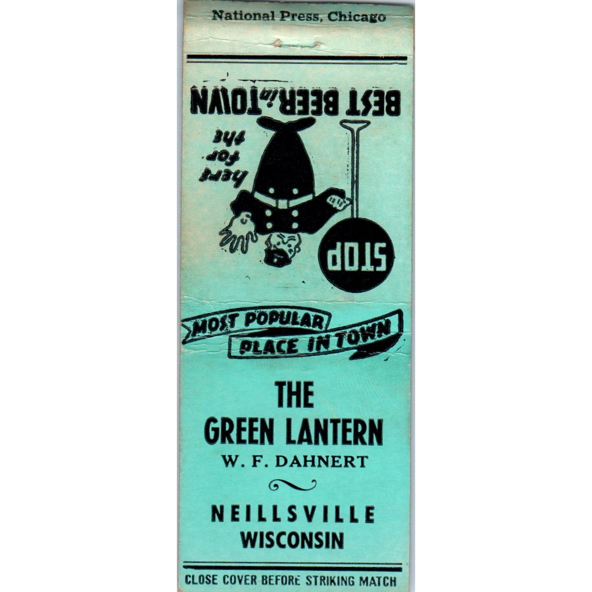 The Green Lantern W.F. Dahnert Neillsville WI Vintage Matchbook Cover SD2-Y12
