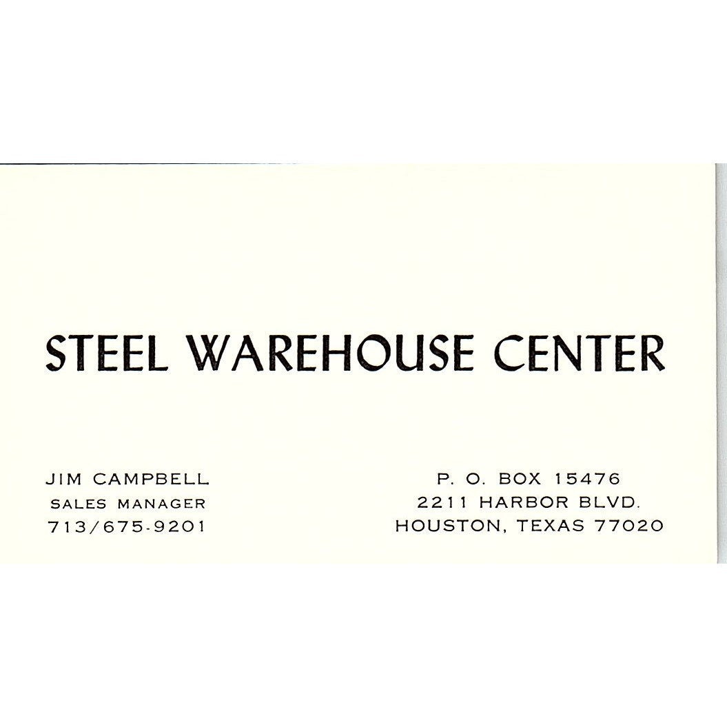 Jim Campbell Steel Warehouse Center Houston Vintage Business Card SC9-B12