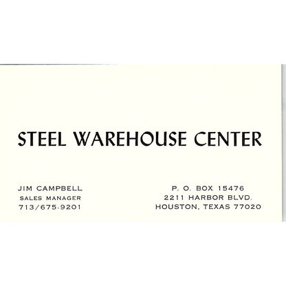 Jim Campbell Steel Warehouse Center Houston Vintage Business Card SC9-B12