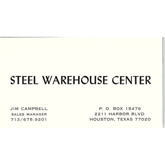Jim Campbell Steel Warehouse Center Houston Vintage Business Card SC9-B12
