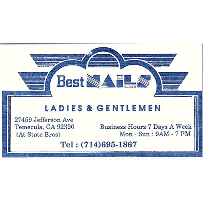 Best Nails Ladies & Gentlemen Temecula CA Vintage Business Card SC9-B10