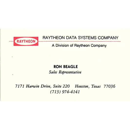 Ron Beagle Raytheon Data Systems Houston TX Vintage Business Card SD9-B2