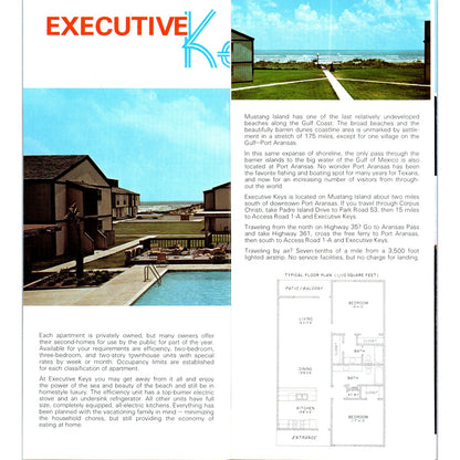 1980s Executive Keys Condominium Living Port Aransas Texas Brochure TF4-BC