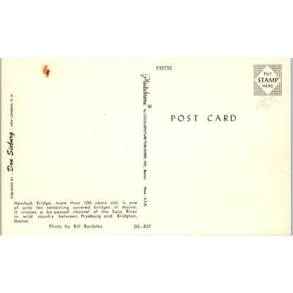 Hemlock Bridge Bridgton Fryeburg Saco River VT Covered Bridge Postcard PC1