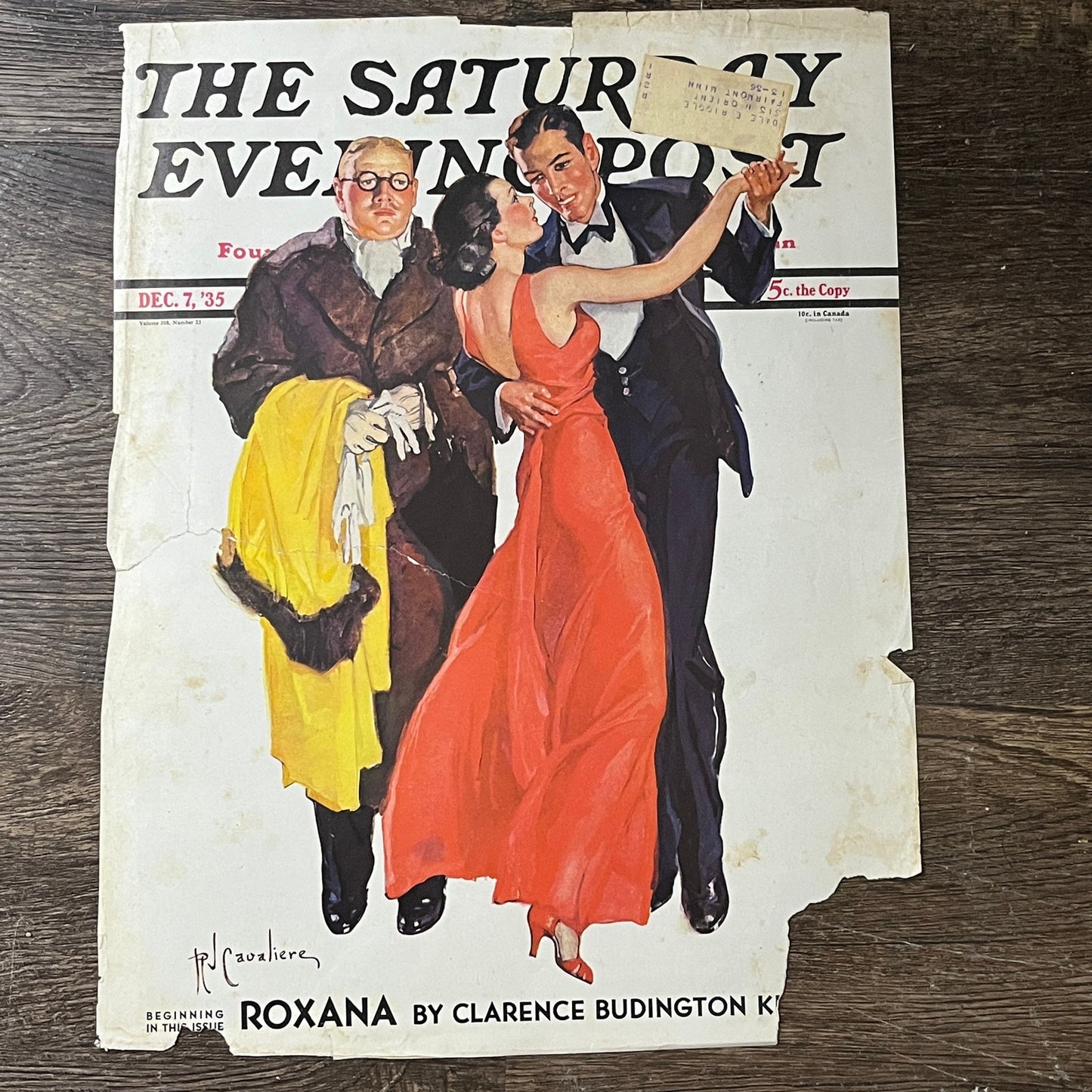 Dec 7, 1935 Saturday Evening Post Cover Only RJ Cavaliere 10x14 V7