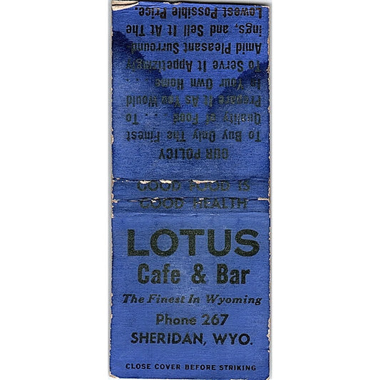Lotus Cafe & Bar Sheridan Wyoming Vintage Matchbook Cover SF3-Y8