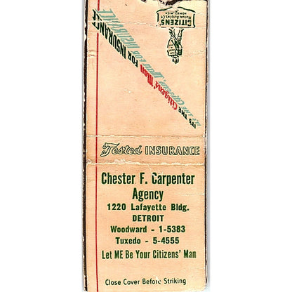 Chester F. Carpenter Agency Detroit Vintage Matchbook Cover SE5-Y2