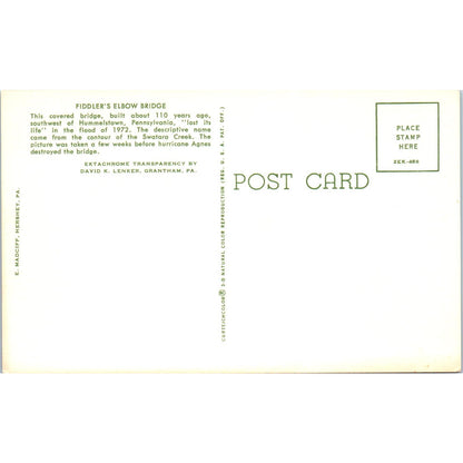 Fiddler's Elbow Bridge Hummelstown PA Vintage Covered Bridge Postcard PD6