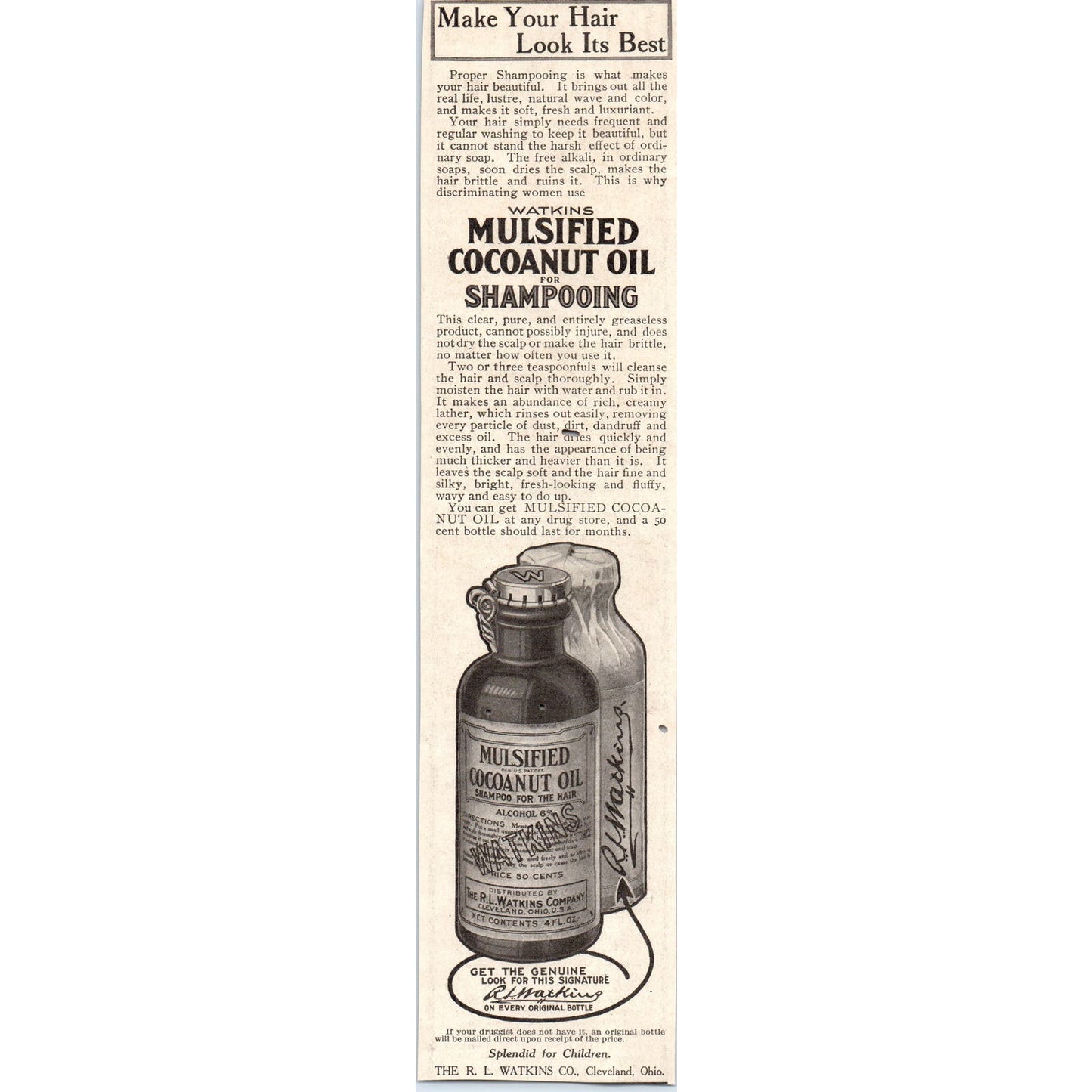 Watkins Mulsified Cocoanut Oil Shampoo Cleveland 1918 Magazine Ad AF1-WH1