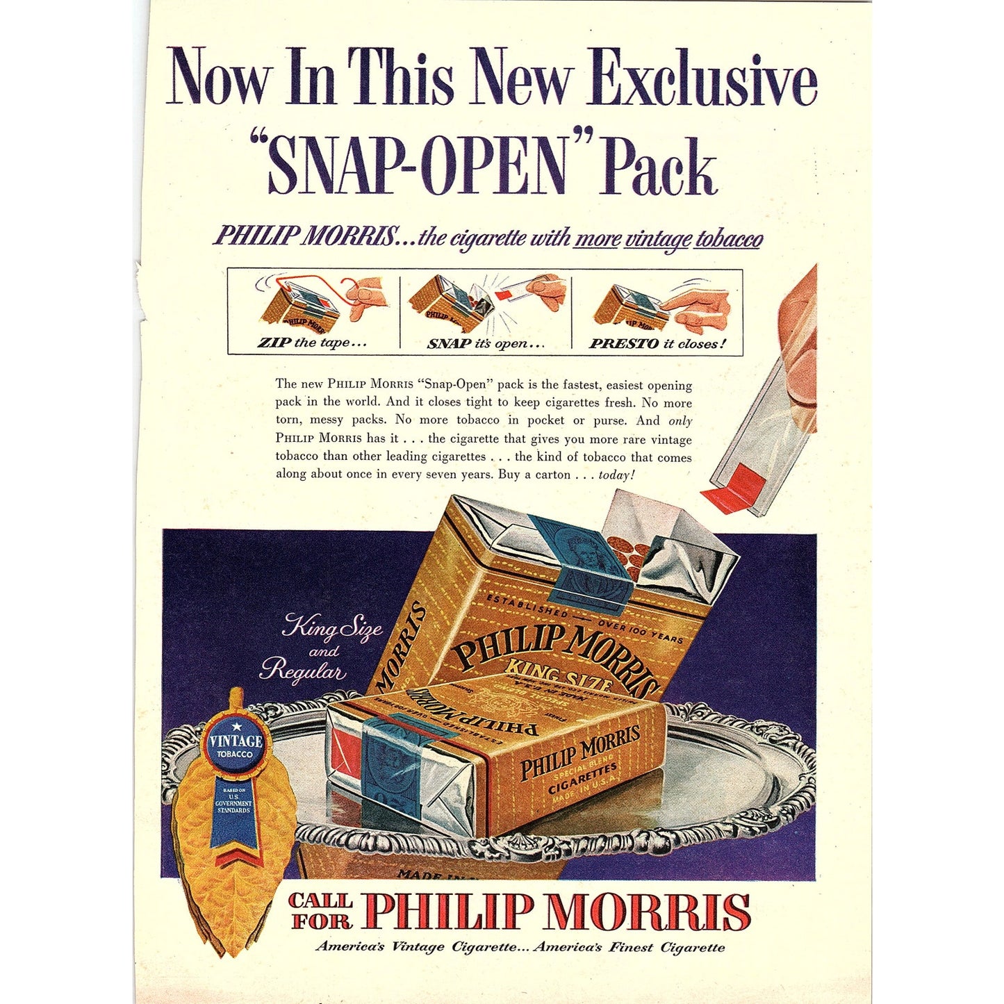 Philip Morris New Snap-Open Pack Vintage Magazine Ad 8x11 V9