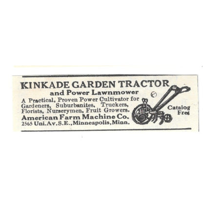 Kinkade Garden Tractor American Farm Machine Co Minneapolis MN 1924 Ad AG3-S4