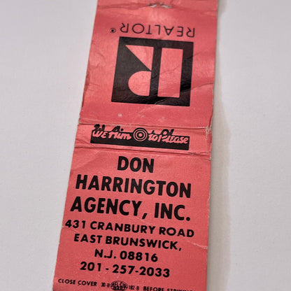 Don Harrington Agency Inc East Brunswick NJ Vintage Matchbook Cover TB6-MB1-15