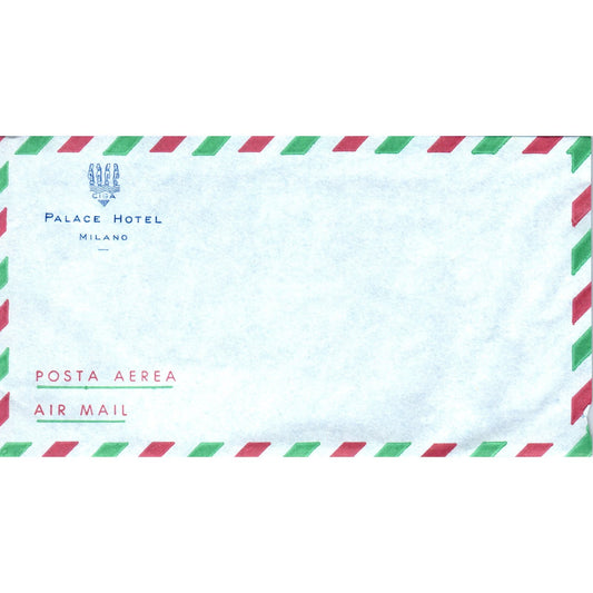 c1960 Palace Hotel Milan Italy Airmail Envelope Blank AE2