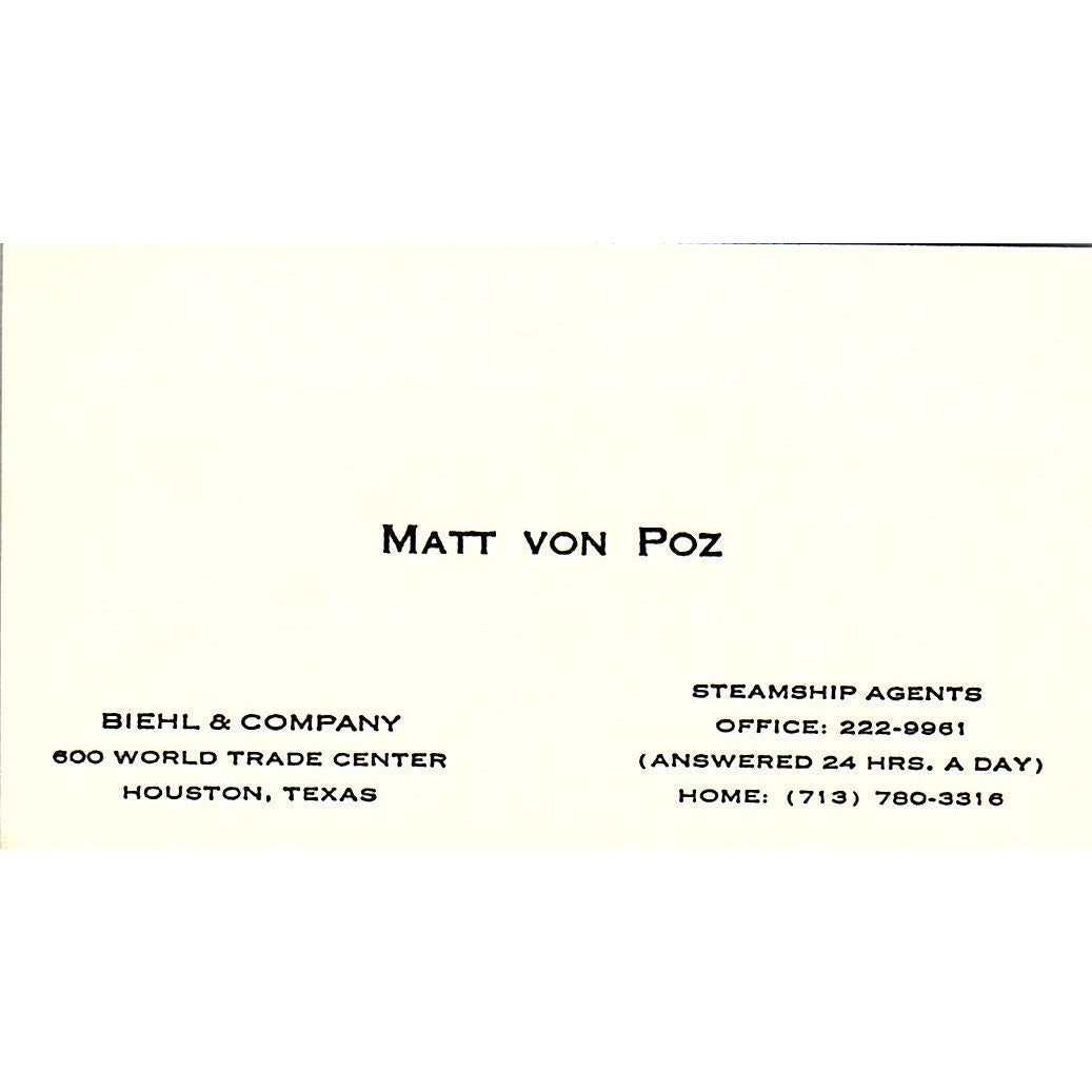 Biehl & Company Matt Von Poz Houston Texas Vintage Business Card SB4-B11