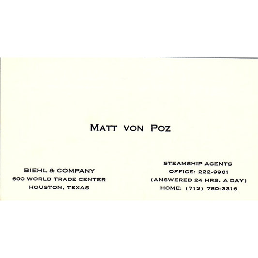 Biehl & Company Matt Von Poz Houston Texas Vintage Business Card SB4-B11