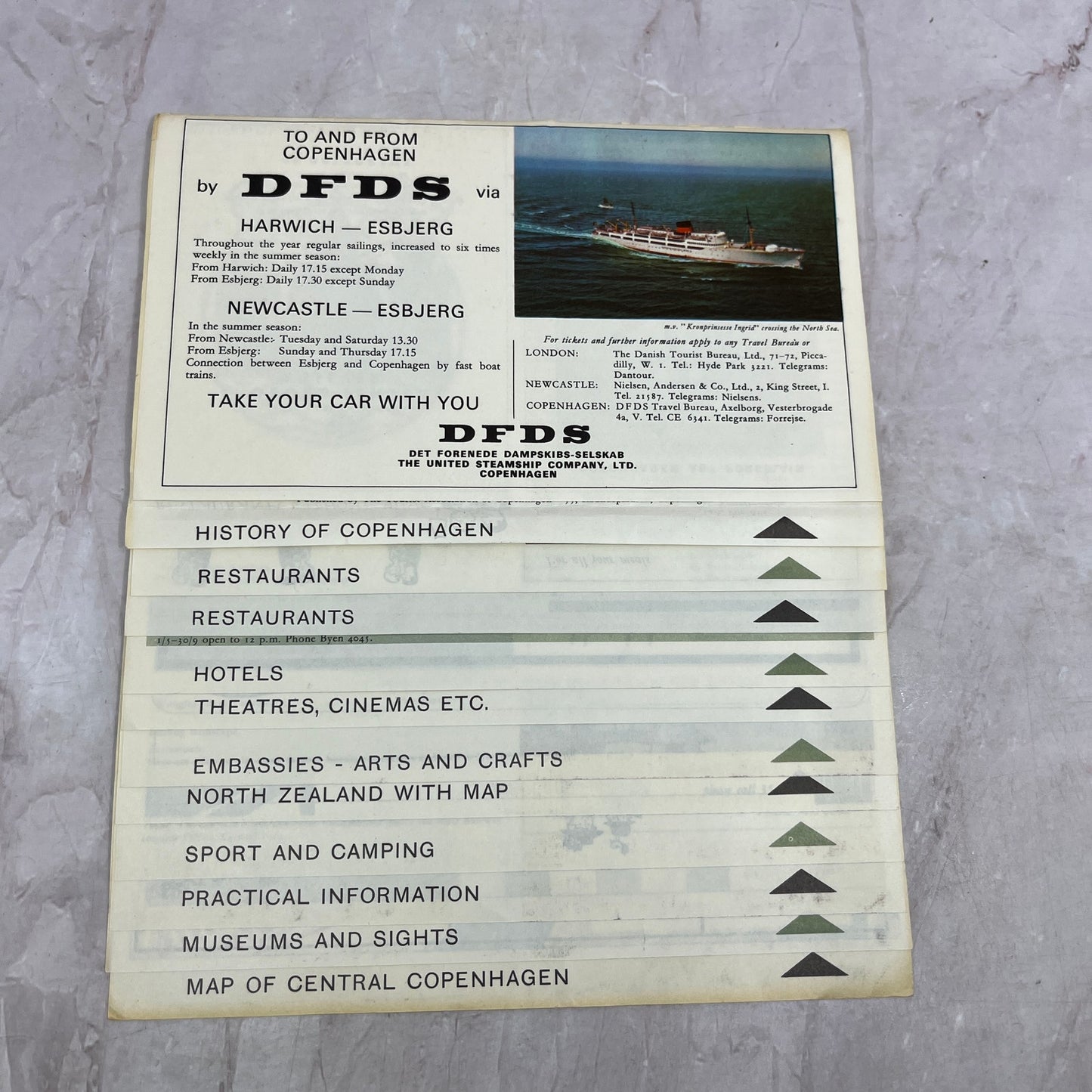 1963 Copenhagen Denmark Fold Out Map and Travel Guide ML1-7