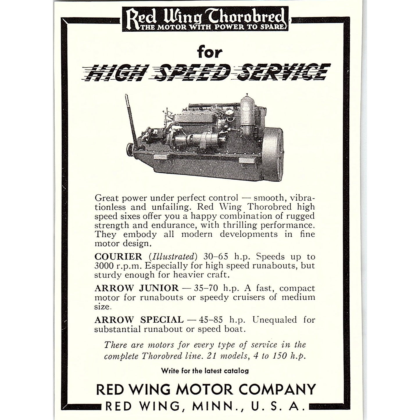 Red Wing Thorobred Yacht Motors Red Wing Motor Company MN 1932 Ad AG2-M17
