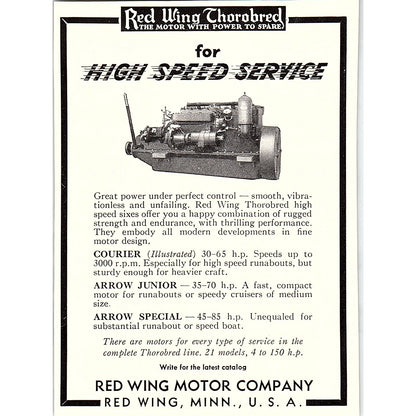 Red Wing Thorobred Yacht Motors Red Wing Motor Company MN 1932 Ad AG2-M17